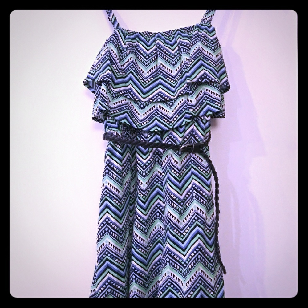 Justice for girls size 12 navy green zigzag romper